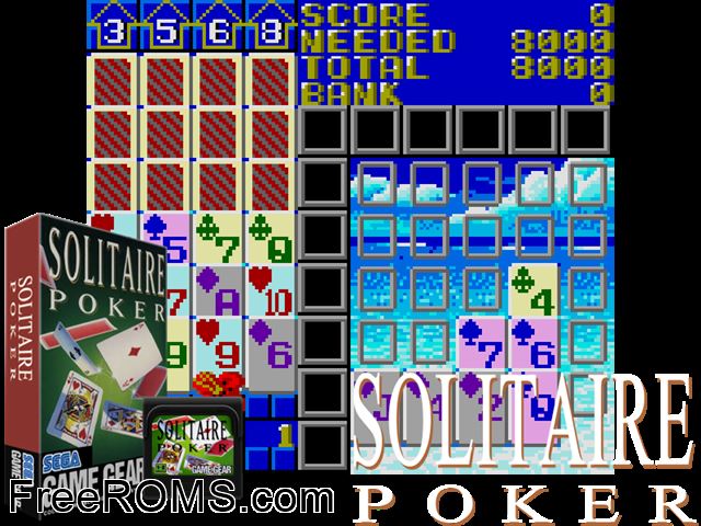 Solitaire Poker Game Gear game showing 3D box cover and gameplay screenshot